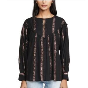 Antik Batik Julia Black Metallic Striped Blouse